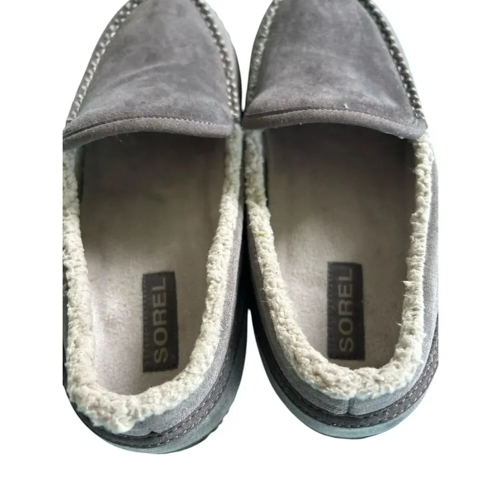 Sorel Men’s Suede Slip On Slippers Faux Fur Lined Gray Size 10 Comfort Loafer